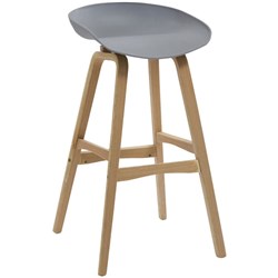 RAPIDLINE VIRGO BAR STOOL OAK COLOURED TIMBER FRAME WITH POLYPROPYLENE GREY SHELL SEAT