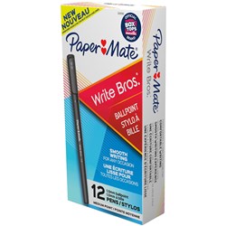 PAPERMATE WRITE BROS BALLPOINT PEN MEDIUM 1MM BLACK BOX OF 12