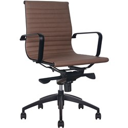 RAPIDLINE PU605M BOARDROOM CHAIR BLACK BASE AND ARMS MEDIUM BACK TAN RIBBED PU