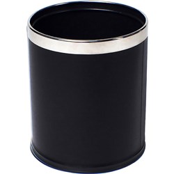 COMPASS ROUND LEATHERETTE BIN WITH LINER 10 LITRES SILVER RIM BLACK BASE