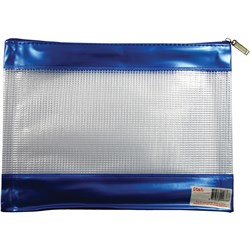 STAT PVC MESH PENCIL CASE 278 X 200MM BLUE AND CLEAR