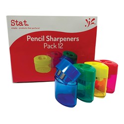 STAT DOUBLE BARREL PLASTIC OVAL PENCIL SHARPENER ASSORTED COLOURS