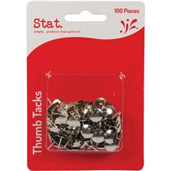 STAT THUMB TACKS PACK OF 100 SILVER