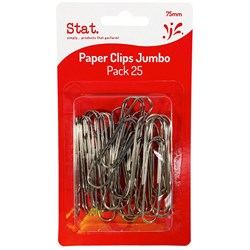 STAT PAPER CLIPS 75MM PACK OF 25 SILVER
