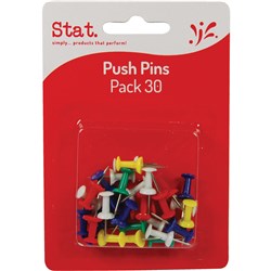 STAT PUSH PINS PACK OF 30 ASSORTED COLOURS
