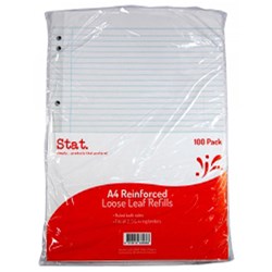 STAT RULED LOOSE LEAF REFILL A4 PACK OF 100