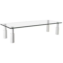 ERGOVIDA GLASS TOP MONITOR STAND RECTANGULAR WITH FOUR HEIGHT ADJUSTABLE WHITE LEGS