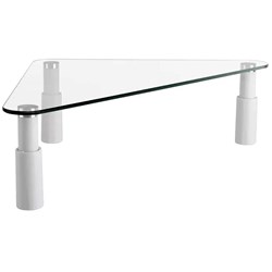 ERGOVIDA GLASS TOP MONITOR STAND TRIANGULAR WITH THREE HEIGHT ADJUSTABLE WHITE LEGS