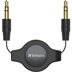 VERBATIM 3.5MM AUXILIARY AUDIO CABLE RETRACTABLE 75CM BLACK