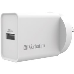 VERBATIM SINGLE USB PORT CHARGER 2.4A WHITE