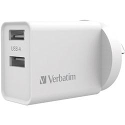 VERBATIM DUAL USB PORT CHARGER 3.4A WHITE