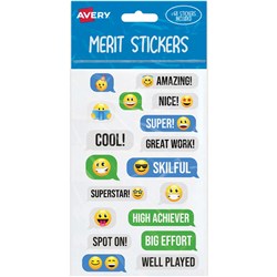 AVERY MERIT STICKERS MESSAGING EMOJI 13 DESIGNS ASSORTED COLOURS 68 STICKERS