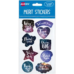 AVERY MERIT STICKERS COSMOS 9 DESIGNS ASSORTED COLOURS 36 STICKERS