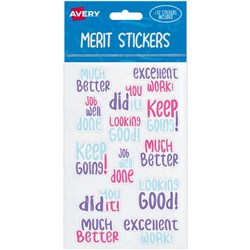 AVERY MERIT STICKERS 13 MIXED DESIGNS ASSORTED COLOURS 52 STICKERS