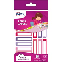 AVERY KIDS PENCIL LABELS 52 X 12MM PINK AND PURPLE 30 LABELS