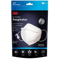 3M 9123 PARTICULATE RESPIRATOR MASK DISPOSABLE P2 WHITE PACK OF 3