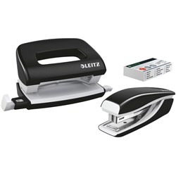 LEITZ NEXXT WOW STAPLER AND 2 HOLE PUNCH SET 10 SHEET CAPACITY BLACK