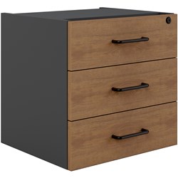 OM PREMIER FIXED PEDESTAL 3 DRAWER 464W X 400D X 450MMH REGAL WALNUT AND CHARCOAL