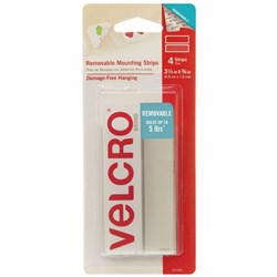 VELCRO BRAND REMOVABLE STRIPS 44 X 19MM WHITE PACK OF 4