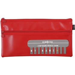 CELCO PENCIL CASE NAME TWIN ZIP LARGE 350 X 180MM RED