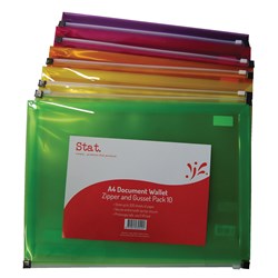 STAT A4 DOCUMENT WALLET ZIP CLOSURE AND GUSSET PACK OF 10