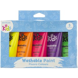 JASART BYRON KIDS WASHABLE PAINT 75ML FLURO COLOURS SET OF 5