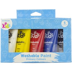 JASART BYRON KIDS WASHABLE PAINT 75ML PRIMARY COLOURS SET OF 5