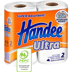 HANDEE SUPER ABSORBENT ULTRA KITCHEN TOWEL 2 PLY 60 SHEETS DOUBLE PACK