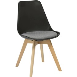RAPIDLINE VIRGO CHAIR LIGHT OAK TIMBER LEG BLACK POLY SHELL WITH GREY PAD