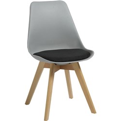RAPIDLINE VIRGO CHAIR LIGHT OAK TIMBER LEG GREY POLY SHELL WITH BLACK PAD