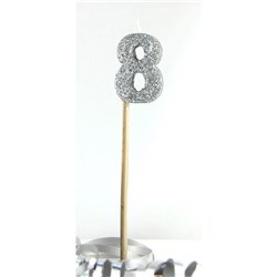ALPEN CANDLE LONG STICK GLITTER NO. 8 SILVER