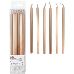 ALPEN OCCASIONS SLIM CANDLES WITH HOLDERS 120MM ROSE GOLD PACK OF 12