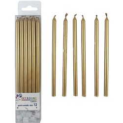 ALPEN OCCASIONS SLIM CANDLES WITH HOLDERS 120MM GOLD PACK OF 12