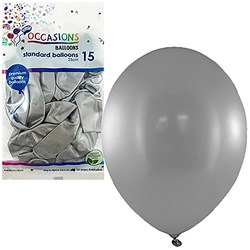 ALPEN OCCASIONS STANDARD BALLOONS 25CM SILVER PACK OF 15