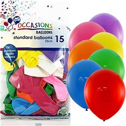 ALPEN OCCASIONS STANDARD BALLOONS 25CM ASSORTED COLOURS PACK OF 15