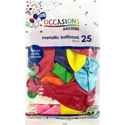 ALPEN OCCASIONS BALLOONS 30CM METALLIC ASSORTED COLOURS PACK OF 25
