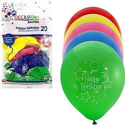 ALPEN OCCASIONS PRINTED HAPPY BIRTHDAY BALLOONS 25CM ASSORTED COLOURS PACK OF 20