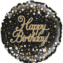 ALPEN FOIL BALLOON HAPPY BIRTHDAY SPARKLING FIZZ 18 INCH BLACK AND GOLD