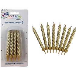 ALPEN OCCASIONS JUMBO BIRTHDAY CANDLES WITH HOLDERS SPIRAL GOLD PACK OF 8