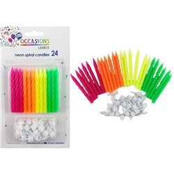 ALPEN OCCASIONS BIRTHDAY CANDLES WITH HOLDERS SPIRAL NEON ASSORTED PACK OF 24