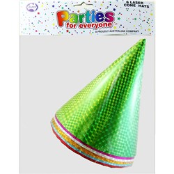 ALPEN PARTIES FOR EVERYONE BIRTHDAY PARTY HATS LASER CONE ASSORTED COLOURS PACK OF 6