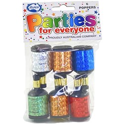 ALPEN PARTIES FOR EVERYONE PARTY POPPERS STRING RELEASE ASSORTED COLOURS PACK OF 6