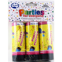 ALPEN PARTIES FOR EVERYONE PARTY POPPERS TWIST RELEASE FOIL STREAMERS PACK OF 3