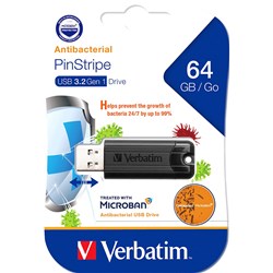 VERBATIM STORE 'N' GO PINSTRIPE USB DRIVE 3.2 64GB WITH MICROBAN  BLACK