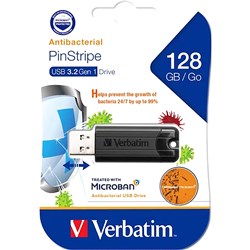 VERBATIM STORE 'N' GO PINSTRIPE USB DRIVE 3.2 128GB WITH MICROBAN  BLACK