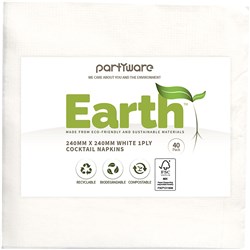 WRITER BREAKROOM EARTH ECO COCKTAIL NAPKIN 2 PLY 240 X 240MM WHITE 40 SHEETS