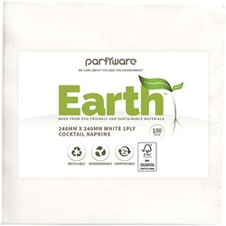 WRITER BREAKROOM EARTH ECO COCKTAIL NAPKIN 1 PLY 240 X 240MM WHITE 100 SHEETS