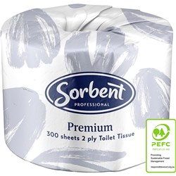 SORBENT PROFESSIONAL PREMIUM TOILET TISSUE ROLLS 2 PLY 300 SHEETS CARTON OF 48