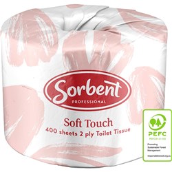 SORBENT PROFESSIONAL SOFT TOUCH TOILET TISSUE 2 PLY 400 SHEETS CARTON OF 48