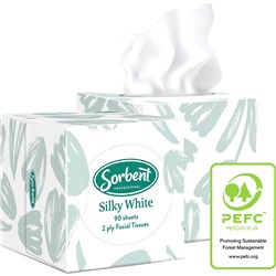 SORBENT PROFESSIONAL SILKY WHITE FACIAL TISSUE 2 PLY 90 SHEETS CUBE